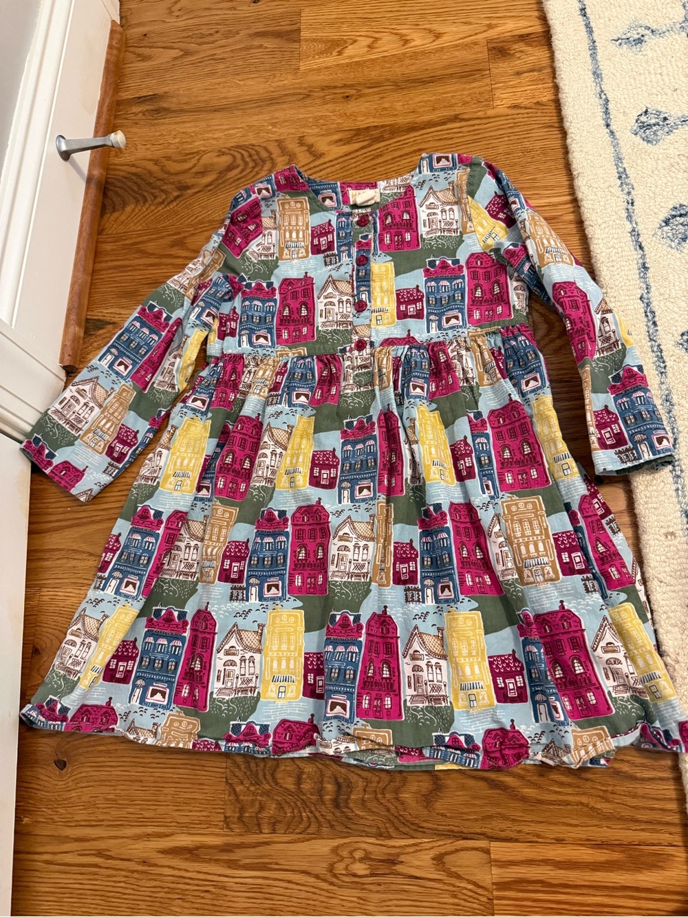 Happy by Pink Chicken Girl’s Dress with House Design Sizs 6Y 100% Cotton